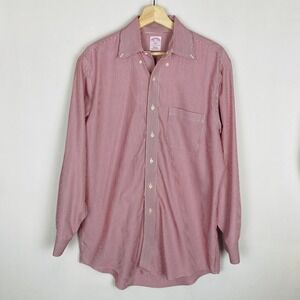 Brooks Brothers 346 Mens 15.5 2/3 Regular Fit Non-Iron Red White Striped Shirt